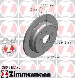 Гальмівний диск зад Honda CR-V c 2007г (302x10) ZIMMERMANN 280318220 (фото 1)