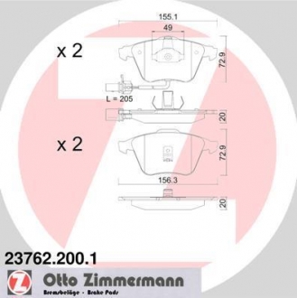 Колодки гальмівні дискові, к-кт ZIMMERMANN 237622001 (фото 1)