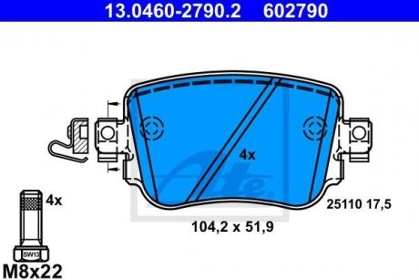 Комплект тормозных колодок, дисковый тормоз ATE 13046027902