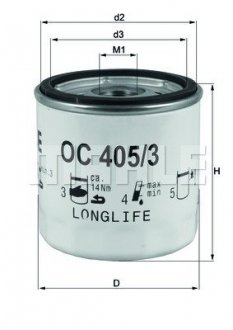 Фільтр оливний Opel Combo 1.6 MAHLE / KNECHT OC405/3 (фото 1)