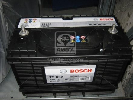 Аккумулятор 105Ah-12v (T3052) (330x172x240),L,EN800 клеммы тонкие по центру BOSCH 0092T30520 (фото 1)