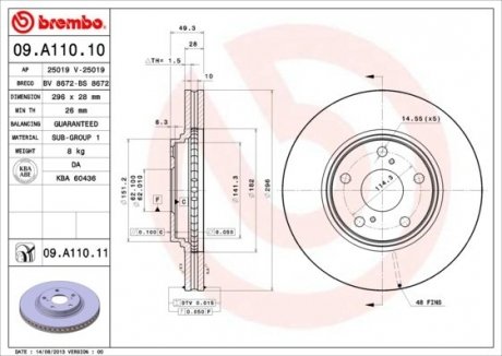 Тормозной диск Painted disk BREMBO 09.A110.11 (фото 1)