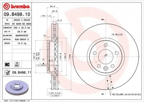 Гальмівний диск BREMBO 09.B498.10 (фото 1)