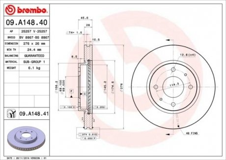 Тормозной диск Painted disk BREMBO 09.A148.41 (фото 1)