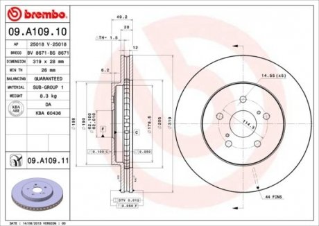 Тормозной диск Painted disk BREMBO 09.A109.11 (фото 1)