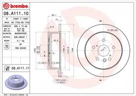 Тормозной диск Painted disk BREMBO 08.A111.11 (фото 1)