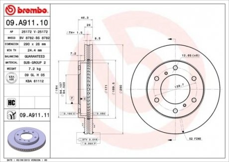Тормозной диск вентилируемый BREMBO 09.A911.10
