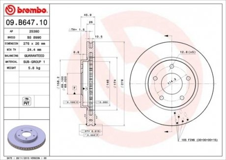 Гальмівний диск BREMBO 09.B647.10 (фото 1)