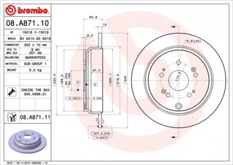 Тормозной диск BREMBO 08.A871.10 (фото 1)