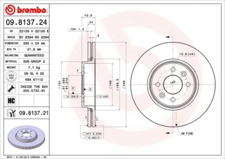 Тормозной диск BREMBO 09.8137.24 (фото 1)