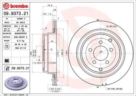 Тормозной диск BREMBO 09.9373.21 (фото 1)