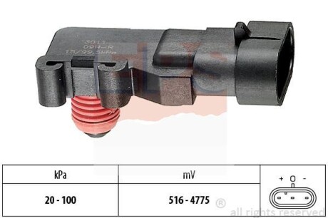OPEL Датчик давления в впускном коллекторе Astra G/H 01-,Combo,Vectra C, Daewoo Leganza 97-,Renault Kangoo EPS 1.993.011