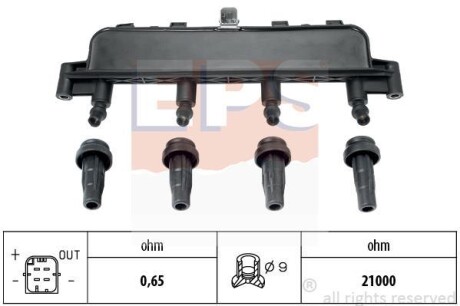 CITROEN Катушка зажигания 1,1-1,6i: Berlingo, C2/3, Xsara PEUGEOT 1,1-1,6i EPS 1.970.405 (фото 1)