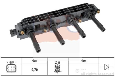 OPEL Катушка зажигания Astra G, Vectra B/C,Zafira A 1.4/1.6 98- EPS 1.970.399