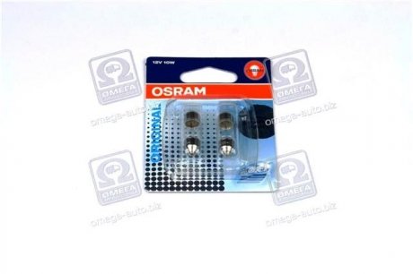 Лампа софітних допоміж. освітлення C10W 12V 10W SV8.5-8 (2 шт) blister (вир-во) OSRAM 6438-02b (фото 1)