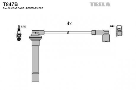 Комплект кабелiв запалювання TESLA T847B