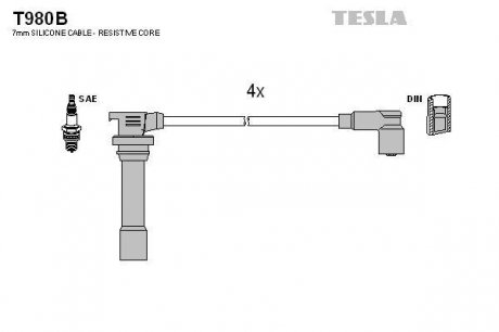 Комплект кабелiв запалювання TESLA T980B (фото 1)