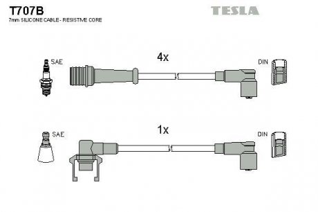 Комплект кабелiв запалювання TESLA T707B