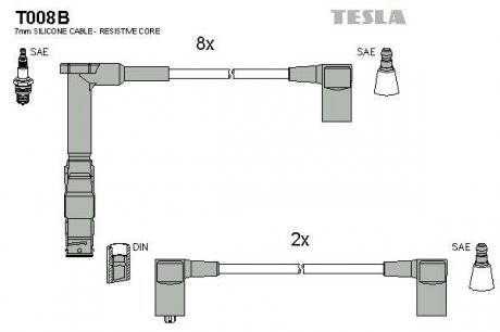 Комплект кабелiв запалювання TESLA T008B