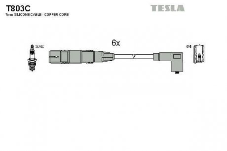 Комплект кабелiв запалювання TESLA T803C