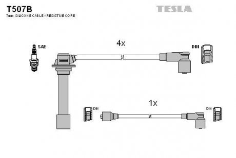 Комплект кабелiв запалювання TESLA T507B
