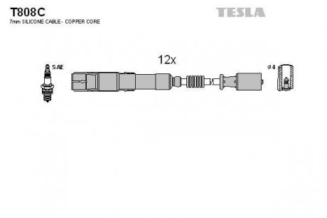 Комплект кабелiв запалювання TESLA T808C