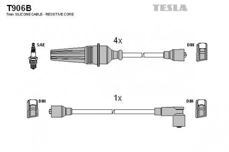 Комплект кабелiв запалювання TESLA T906B