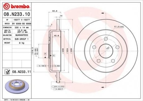 Тормозной диск BREMBO 08.N233.11 (фото 1)