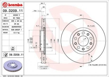 Тормозной диск Painted disk BREMBO 09.D209.11 (фото 1)