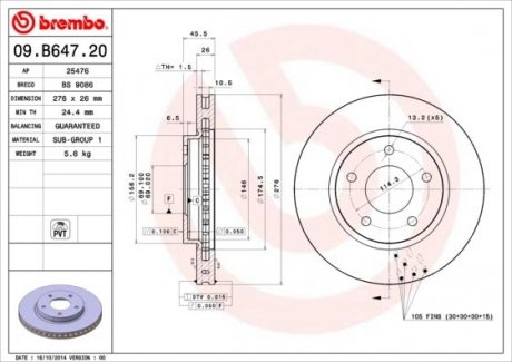 Гальмiвний диск BREMBO 09.B647.21 (фото 1)