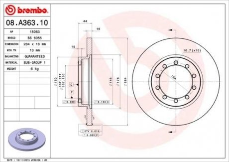 Гальмiвний диск BREMBO 08.A363.10 (фото 1)