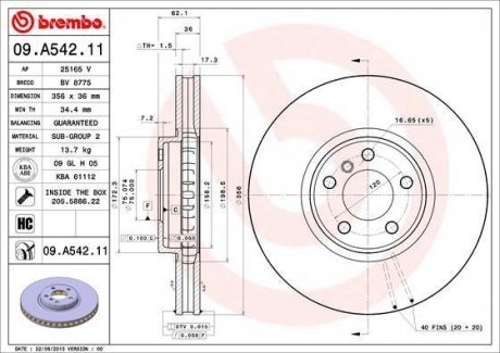 Гальмівний диск BREMBO 09.A542.11 (фото 1)