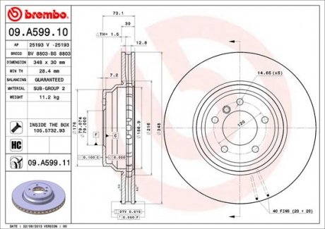 Тормозной диск BREMBO 09.A599.11 (фото 1)