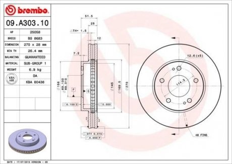 Тормозной диск BREMBO 09.A303.10 (фото 1)