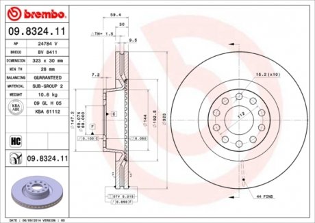 Гальмiвний диск BREMBO 09.8324.11 (фото 1)