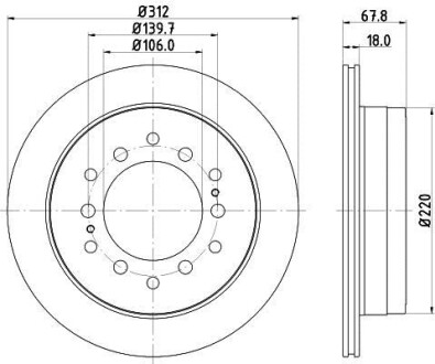 Тормозной диск зад. Cruiser 300/80/90/Prado/Lexus GX 01-10 3.0-4.7 (PRO) HELLA PAGID 8DD355114-861