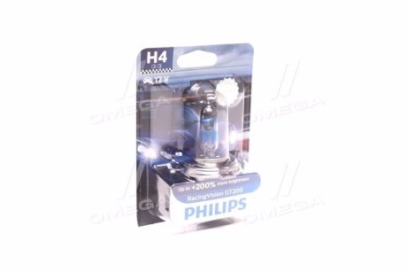 Лампа розжарювання H4 RacingVision GT200 +200 12V 60/55W P43t-38(вир-во) PHILIPS 12342RGTB1