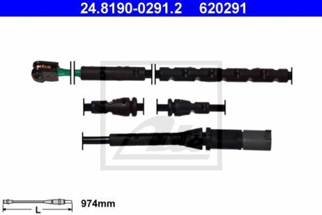 Датчик зносу гальм.колодок пер. [974mm] ATE 24819002912