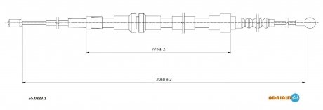 VW Трос ручного тормоза задн. длин. база 2037/772 мм CADDY III 08- ADRIAUTO 55.0223.1 (фото 1)