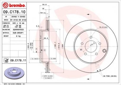 Гальмівний диск BREMBO 09.C178.11 (фото 1)