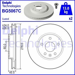 Фото гальмівний диск DELPHI BG5067C Гальмівний диск DELPHI BG5067C
