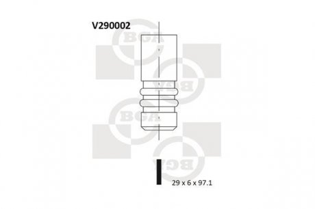Клапан двигуна впуск. Vectra B 96-03/Vectra C 02-/Zafira A 99-05 2.0-2.2 TDI (97.1x29x6) BGA V290002 (фото 1)