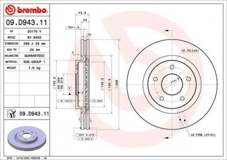 Гальмівний диск BREMBO 09.D943.11 (фото 1)