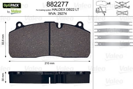 Колодки тормозные WVA 29274; 210,1x93,8x30 VALEO 882277