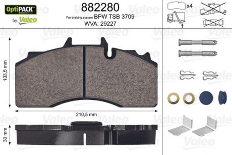 Колодки тормозные, WVA29227 VALEO 882280