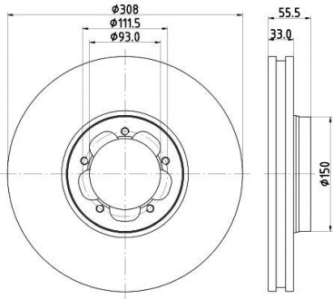 Гальмівний диск перед.TOURNEO CUSTOM/TRANSIT 2.2 12-18 (RWD) (308х33) (PRO) HELLA PAGID 8DD 355 123-131 (фото 1)