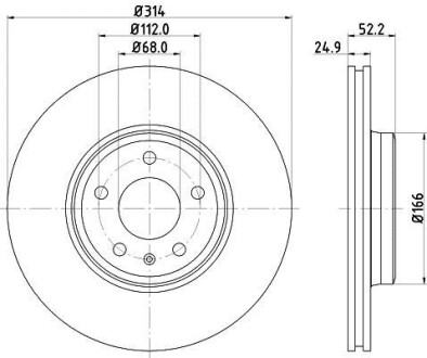 HELLA PRO HIGH CARBON AUDI диск гальмівний передній (314 мм) A4 07-, A5. HELLA PAGID 8DD 355 128-711