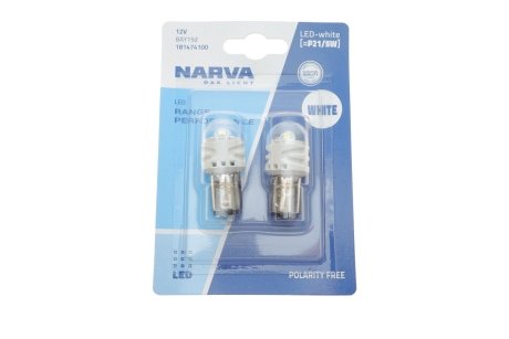 Лампа світлодіодна P21/5W white LED Range Performance 2.4/0.48W BAY15D (блістер 2шт) (вир-во) NARVA 181474100 (фото 1)