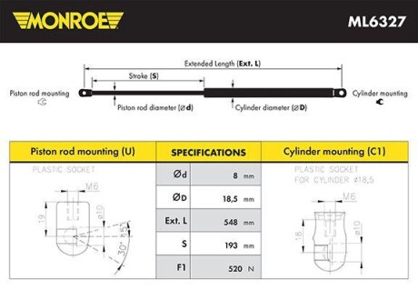 Демпфер дверей багажника MONROE ML6327