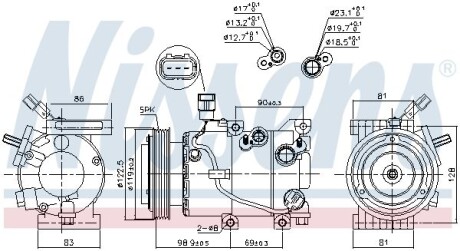 Компресор кондиціонера HYUNDAI ix35 (LM, EL, ELH)/SPORTAGE III (SL) 1.7 CRDi 10-15 NISSENS 890229